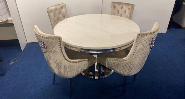 Picture of Arturo Round Dining Table plus 4 Pear Lions Head Dining Chairs